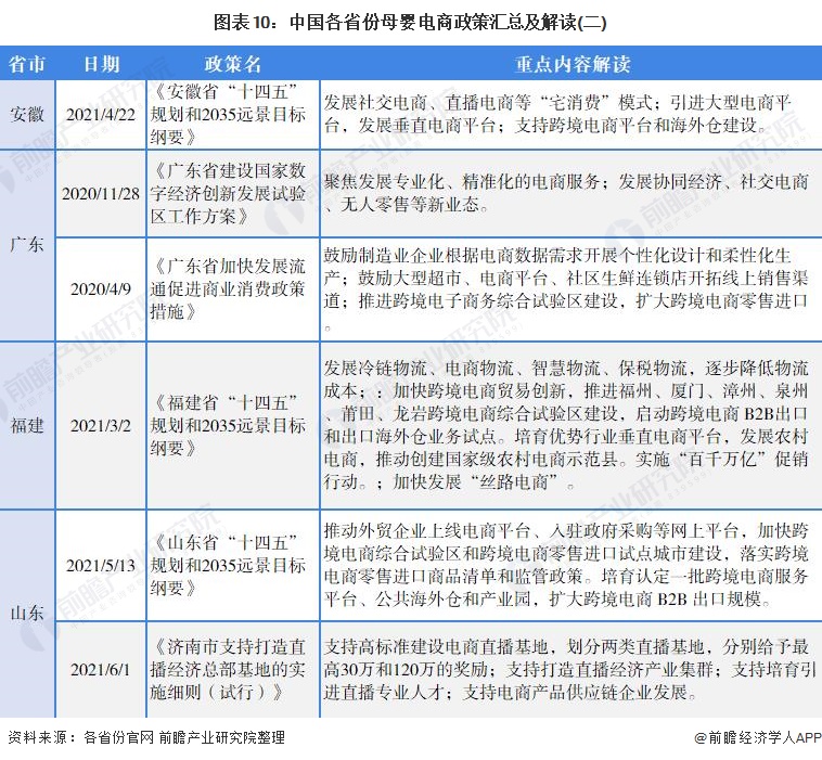 图表10：中国各省份母婴电商政策汇总及解读(二)