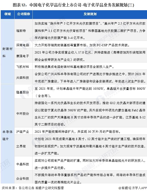 图表12：中国电子化学品行业上市公司-电子化学品业务发展规划(三)