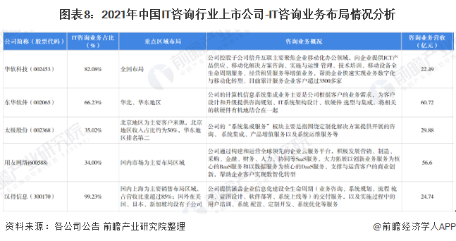 图表8：2021年中国IT咨询行业上市公司-IT咨询业务布局情况分析