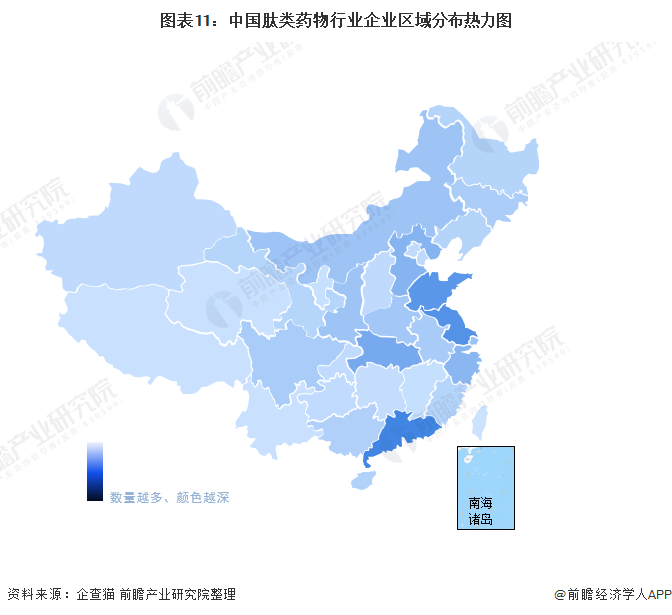 圖表11：中國肽類藥物行業(yè)企業(yè)區(qū)域分布熱力圖