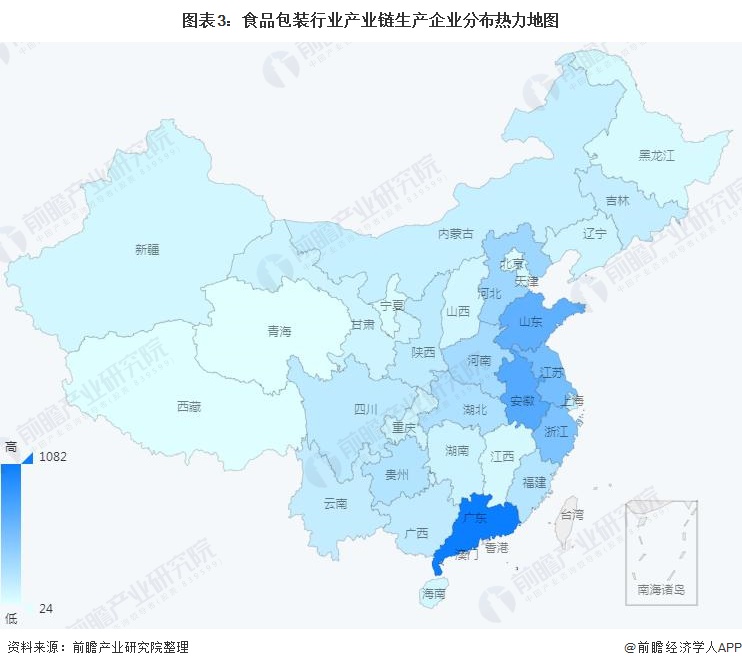 图表3：食品包装行业产业链生产企业分布热力地图