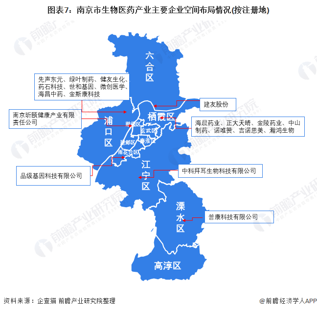 图表7：南京市生物医药产业主要企业空间布局情况(按注册地)