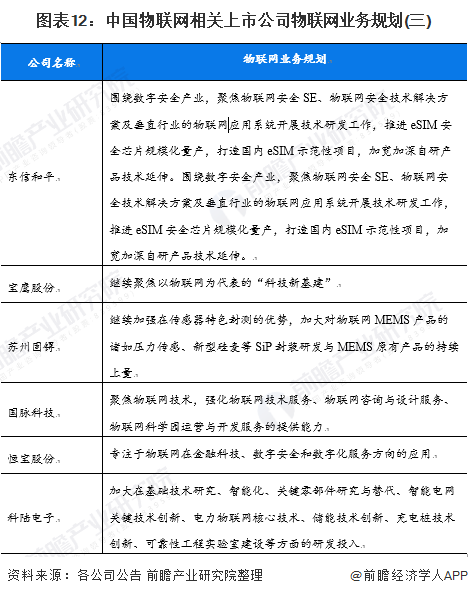 图表12：中国物联网相关上市公司物联网业务规划(三)