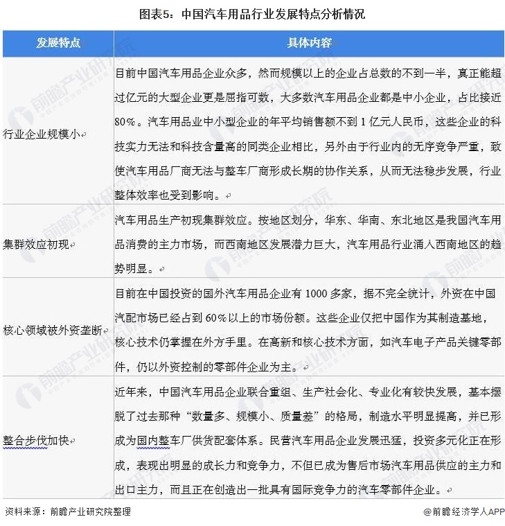 图表5：中国汽车用品行业发展特点分析情况