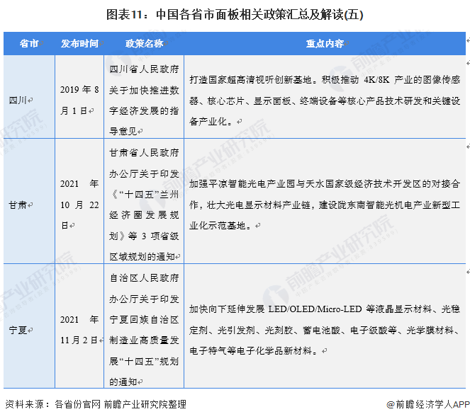 图表11：中国各省市面板相关政策汇总及解读(五)
