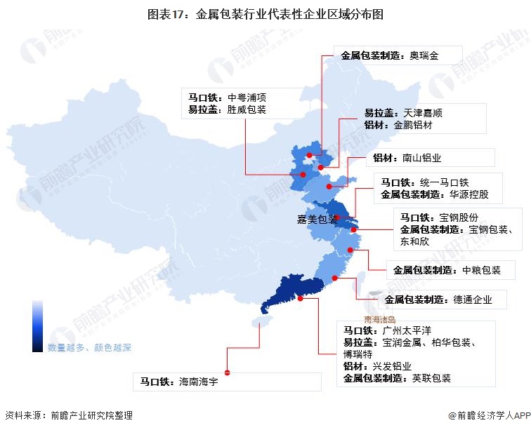 图表17：金属包装行业代表性企业区域分布图