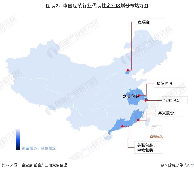 图表2：中国包装行业代表性企业区域分布热力图