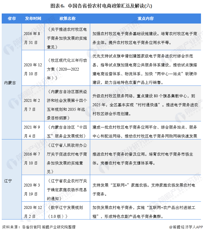 图表6：中国各省份农村电商政策汇总及解读(六)