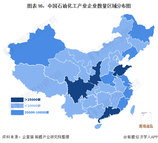 图表16：中国石油化工产业企业数量区域分布图