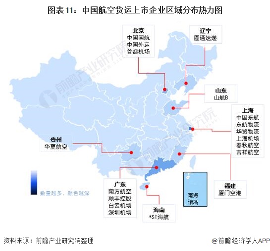 圖表11：中國航空貨運上市企業區域分布熱力圖