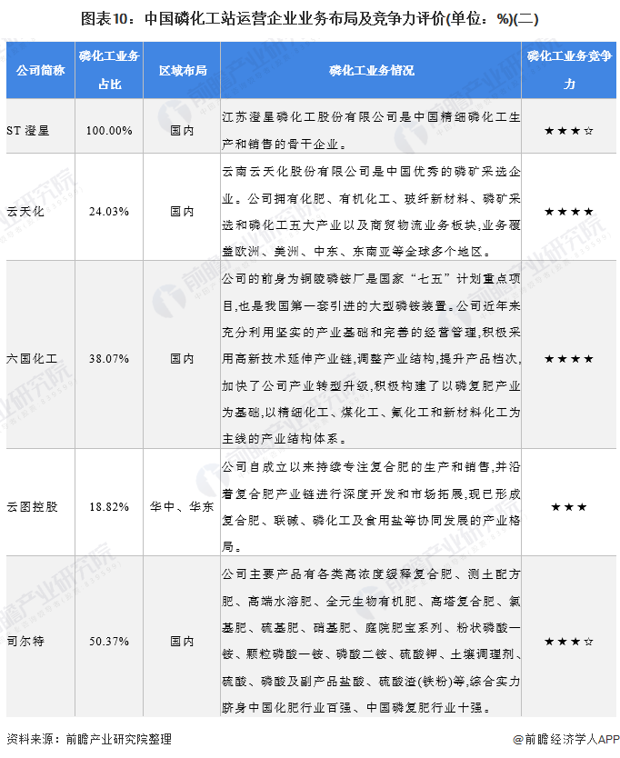 图表10：中国磷化工站运营企业业务布局及竞争力评价(单位：%)(二)