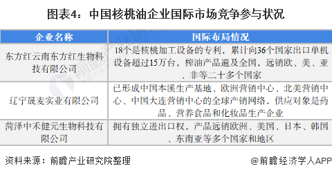图表4：中国核桃油企业国际市场竞争参与状况