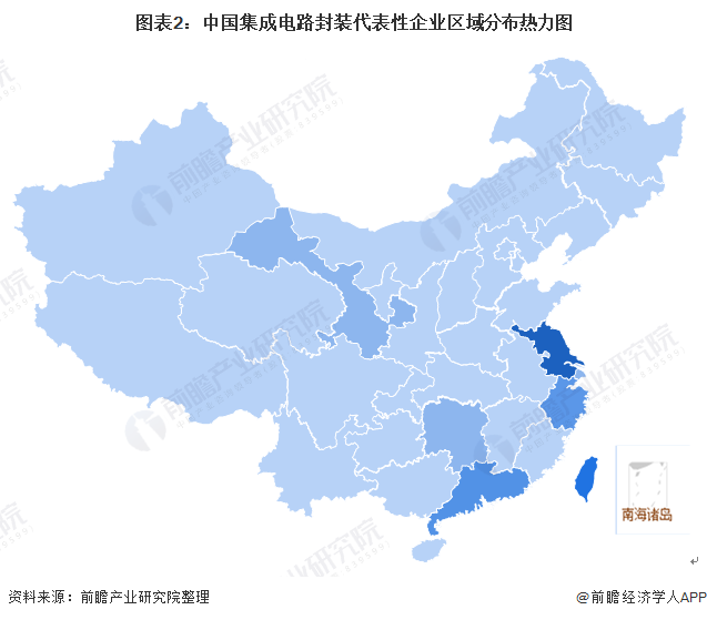 图表2：中国集成电路封装代表性企业区域分布热力图