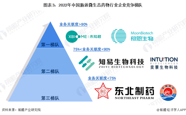 图表3：2022年中国肠道微生态药物行业企业竞争梯队