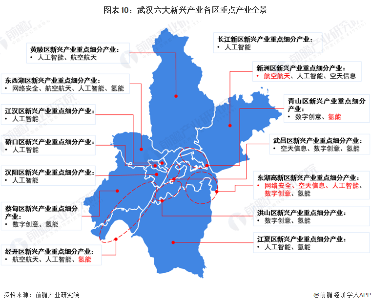 图表10：武汉六大新兴产业各区重点产业全景