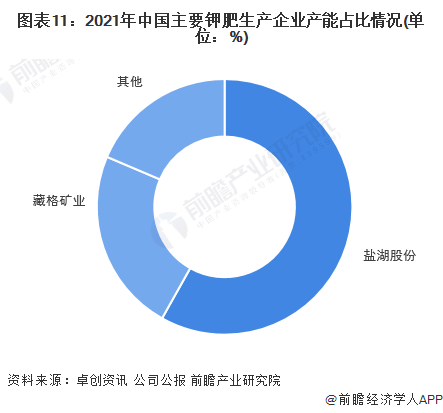 图表11：2021年中国主要钾肥生产企业产能占比情况(单位：%)