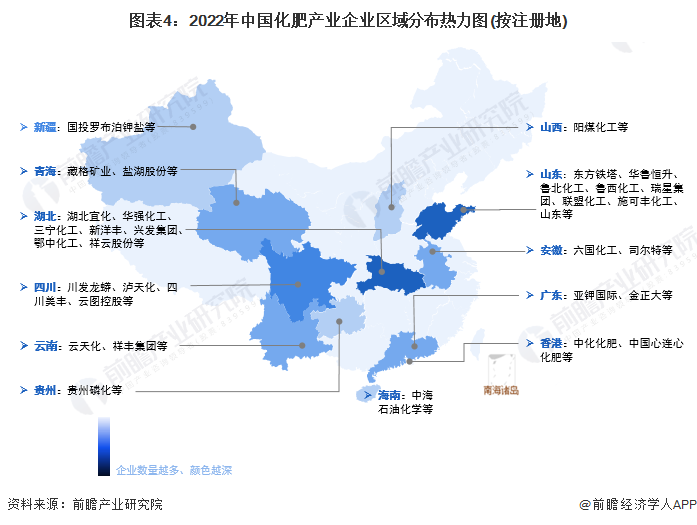 图表4：2022年中国化肥产业企业区域分布热力图(按注册地)
