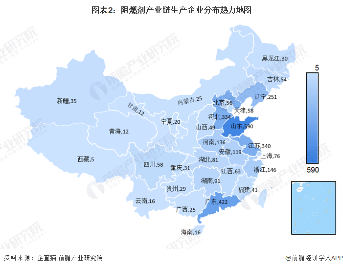 图表2：阻燃剂产业链生产企业分布热力地图