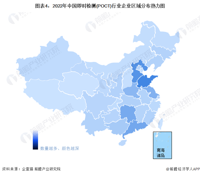 圖表4：2022年中國即時檢測(POCT)行業企業區域分布熱力圖