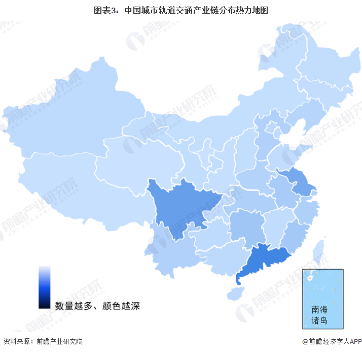图表3：中国城市轨道交通产业链分布热力地图