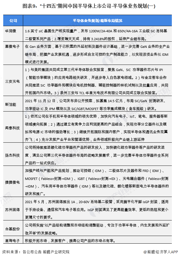 图表9：“十四五”期间中国半导体上市公司-半导体业务规划(一)