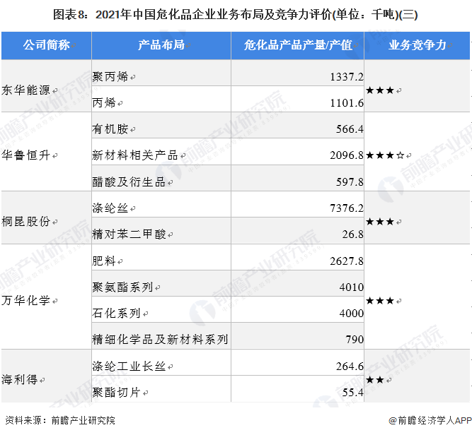 图表8：2021年中国危化品企业业务布局及竞争力评价(单位：千吨)(三)