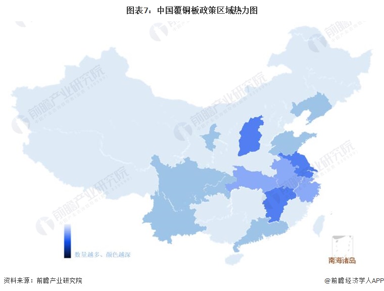 图表7：中国覆铜板政策区域热力图