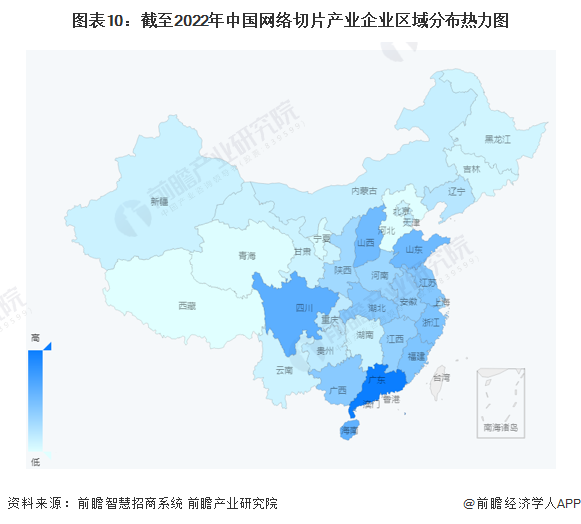 图表10：截至2022年中国网络切片产业企业区域分布热力图