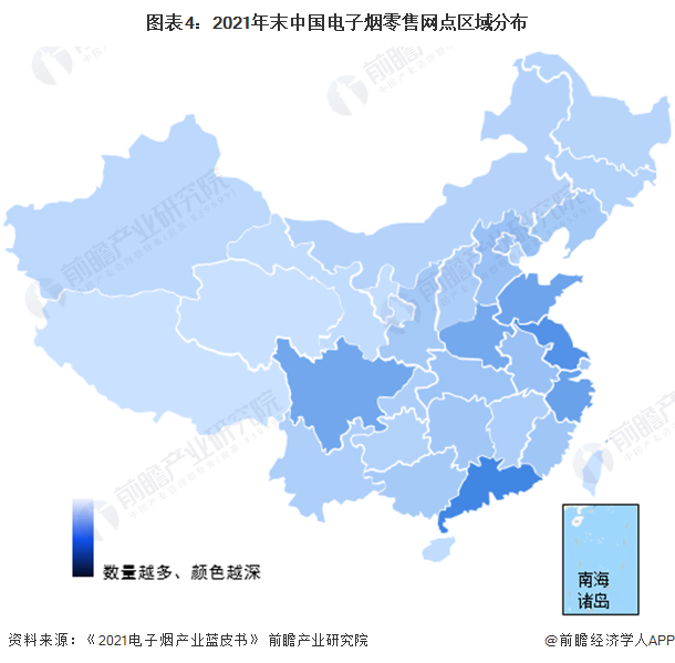 图表4：2021年末中国电子烟零售网点区域分布