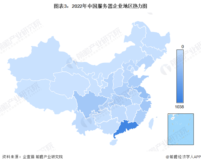 图表3：2022年中国服务器企业地区热力图