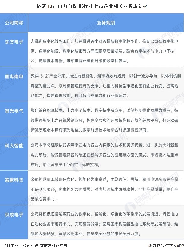 图表13：电力自动化行业上市企业相关业务规划-2