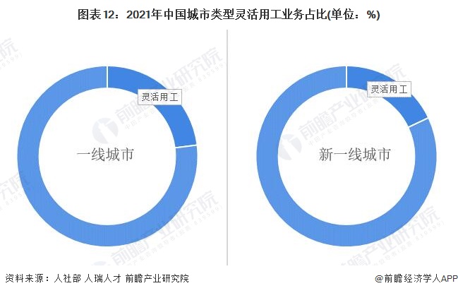 圖表12：2021年中國城市類型靈活用工業務占比(單位：%)
