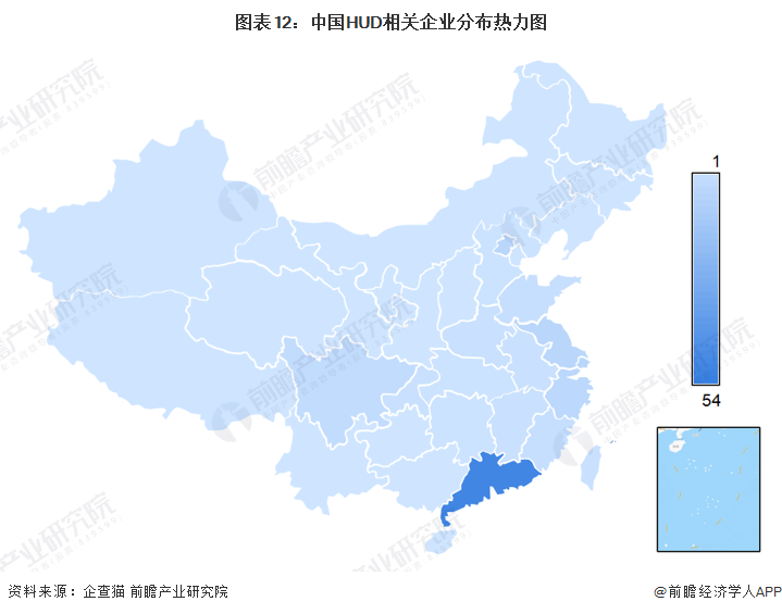 图表12：中国HUD相关企业分布热力图