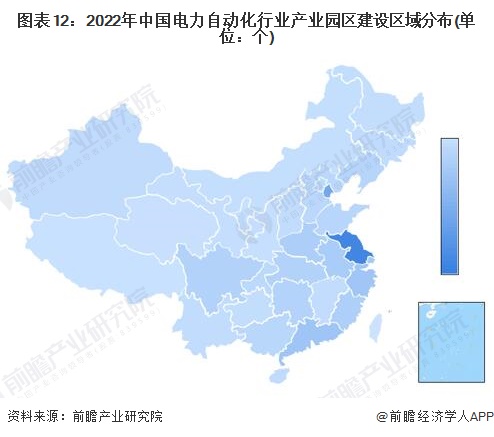 图表12：2022年中国电力自动化行业产业园区建设区域分布(单位：个)