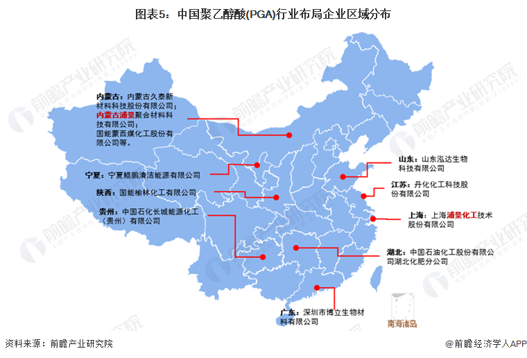 图表5：中国聚乙醇酸(PGA)行业布局企业区域分布