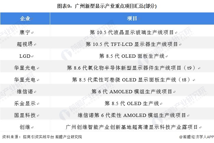 图表9：广州新型显示产业重点项目汇总(部分)