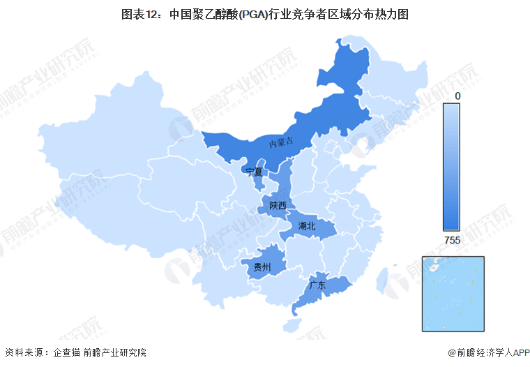 图表12：中国聚乙醇酸(PGA)行业竞争者区域分布热力图