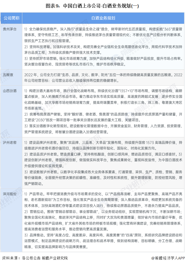 图表9：中国白酒上市公司-白酒业务规划(一)