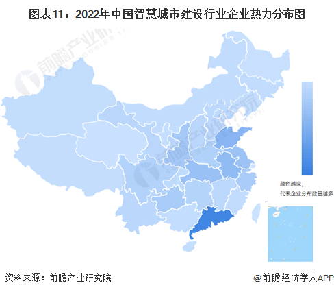 图表11：2022年中国智慧城市建设行业企业热力分布图