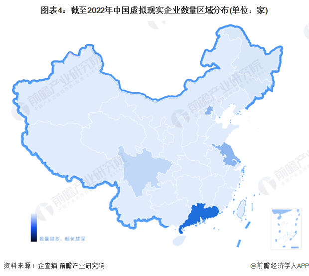 图表4：截至2022年中国虚拟现实企业数量区域分布(单位：家)