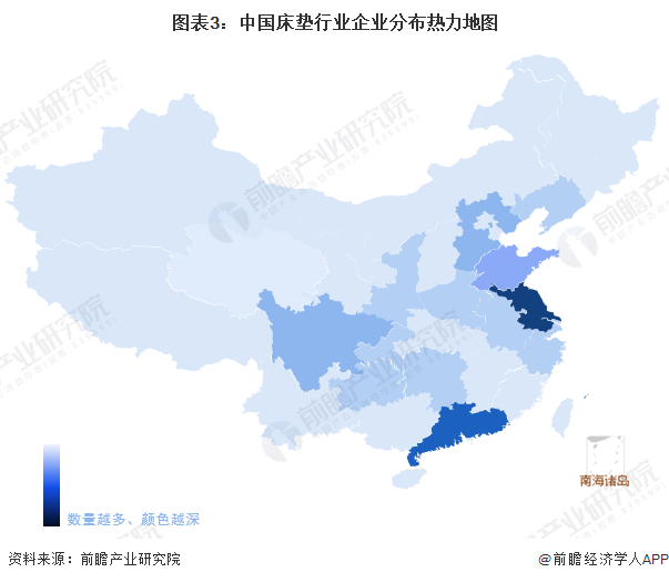 图表3：中国床垫行业企业分布热力地图