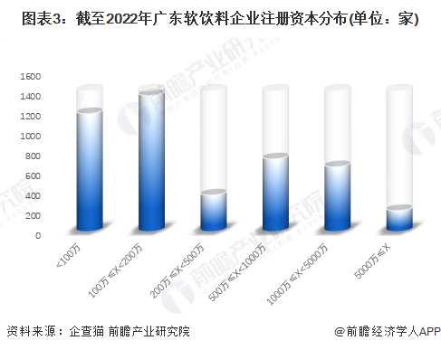 图表3：截至2022年广东软饮料企业注册资本分布(单位：家)