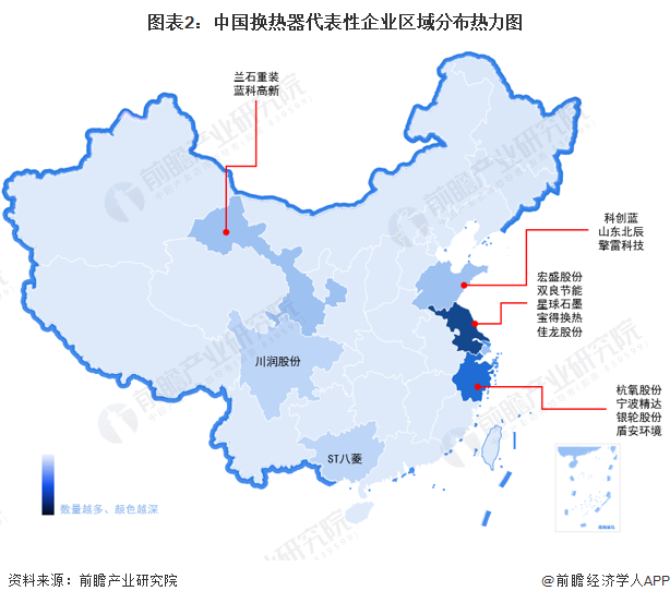 图表2：中国换热器代表性企业区域分布热力图