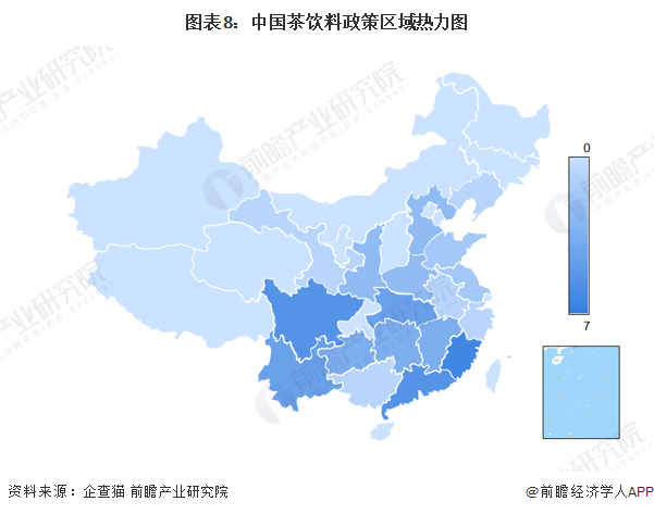 图表8：中国茶饮料政策区域热力图