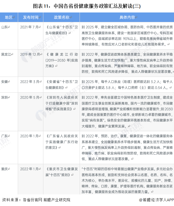 图表11：中国各省份健康服务政策汇总及解读(三)