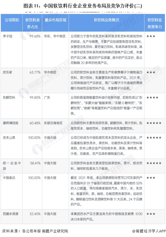 图表11：中国软饮料行业企业业务布局及竞争力评价(二)