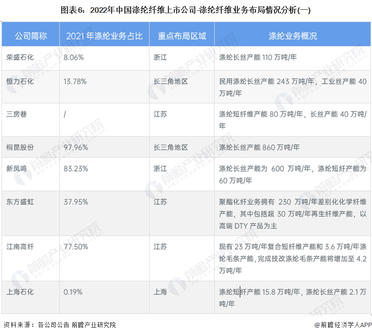 圖表6：2022年中國滌綸纖維上市公司-滌綸纖維業務布局情況分析(一)