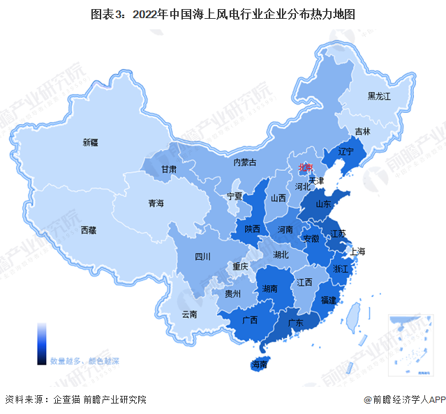 图表3：2022年中国海上风电行业企业分布热力地图