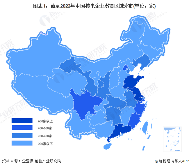 圖表1：截至2022年中國核電企業數量區域分布(單位：家)