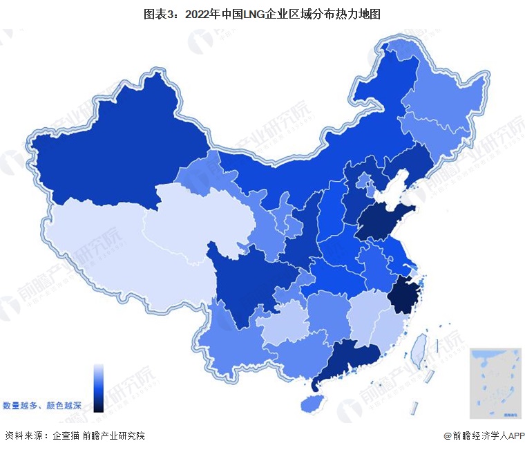 图表3：2022年中国LNG企业区域分布热力地图